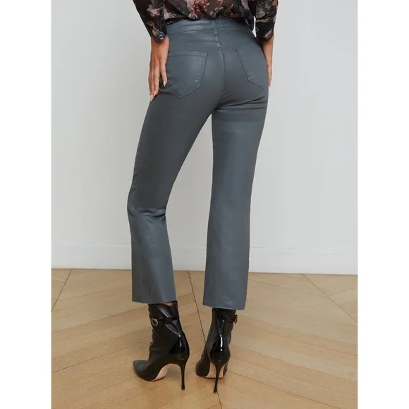NWT L'AGENCE | Kendra Coated Cropped Flare Jean in DARK SHADOW COATED | 27 & 29 - Picture 3 of 16